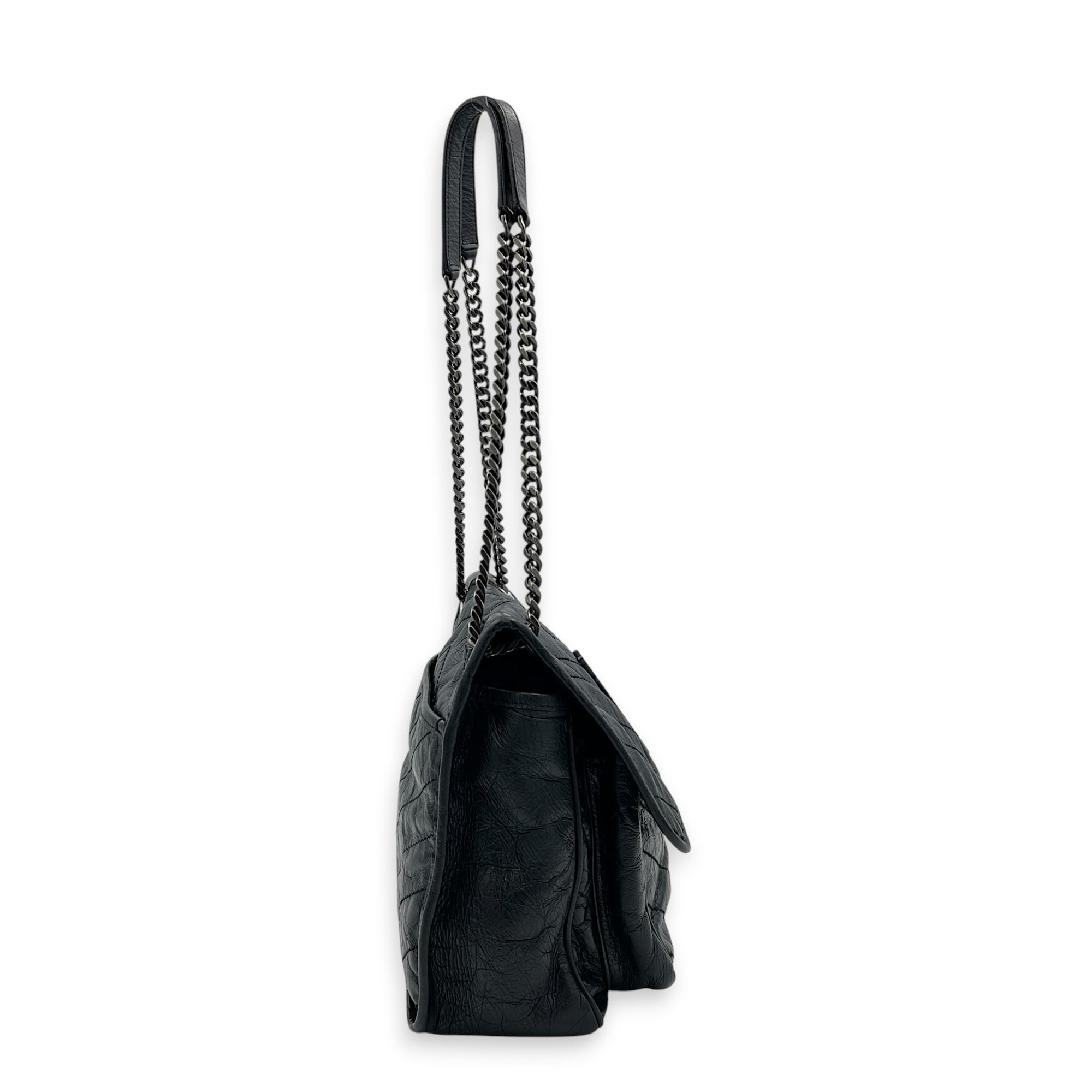 Niki Shoulder Bag Black in Calfskin, Ruthenium hardware