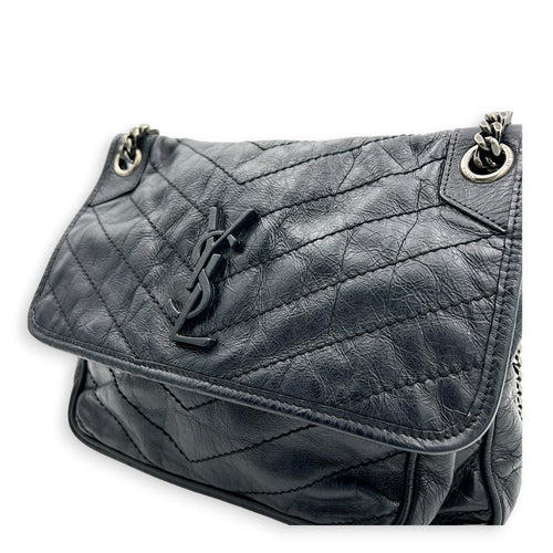 Niki Shoulder Bag Black in Calfskin, Ruthenium hardware