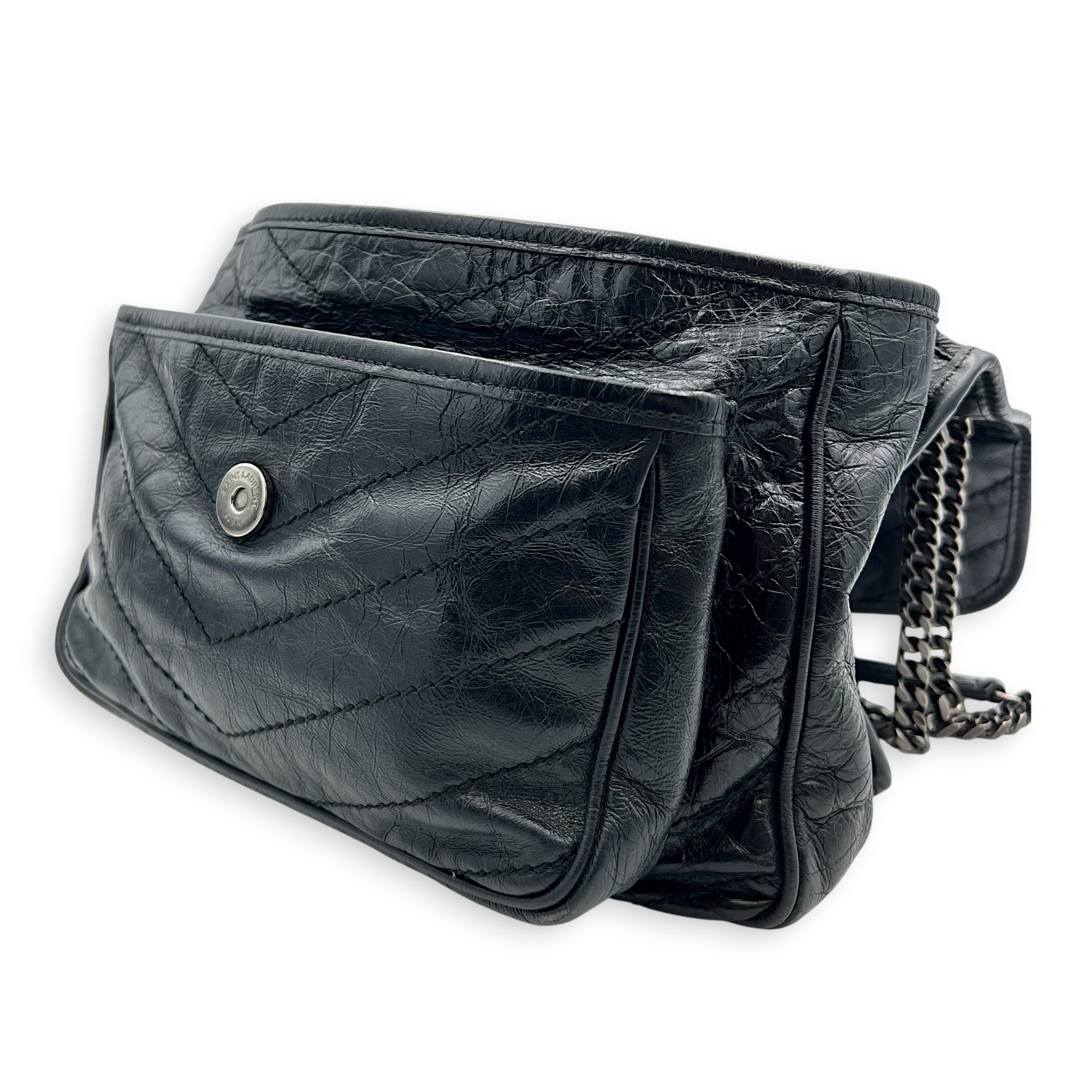 Niki Shoulder Bag Black in Calfskin, Ruthenium hardware