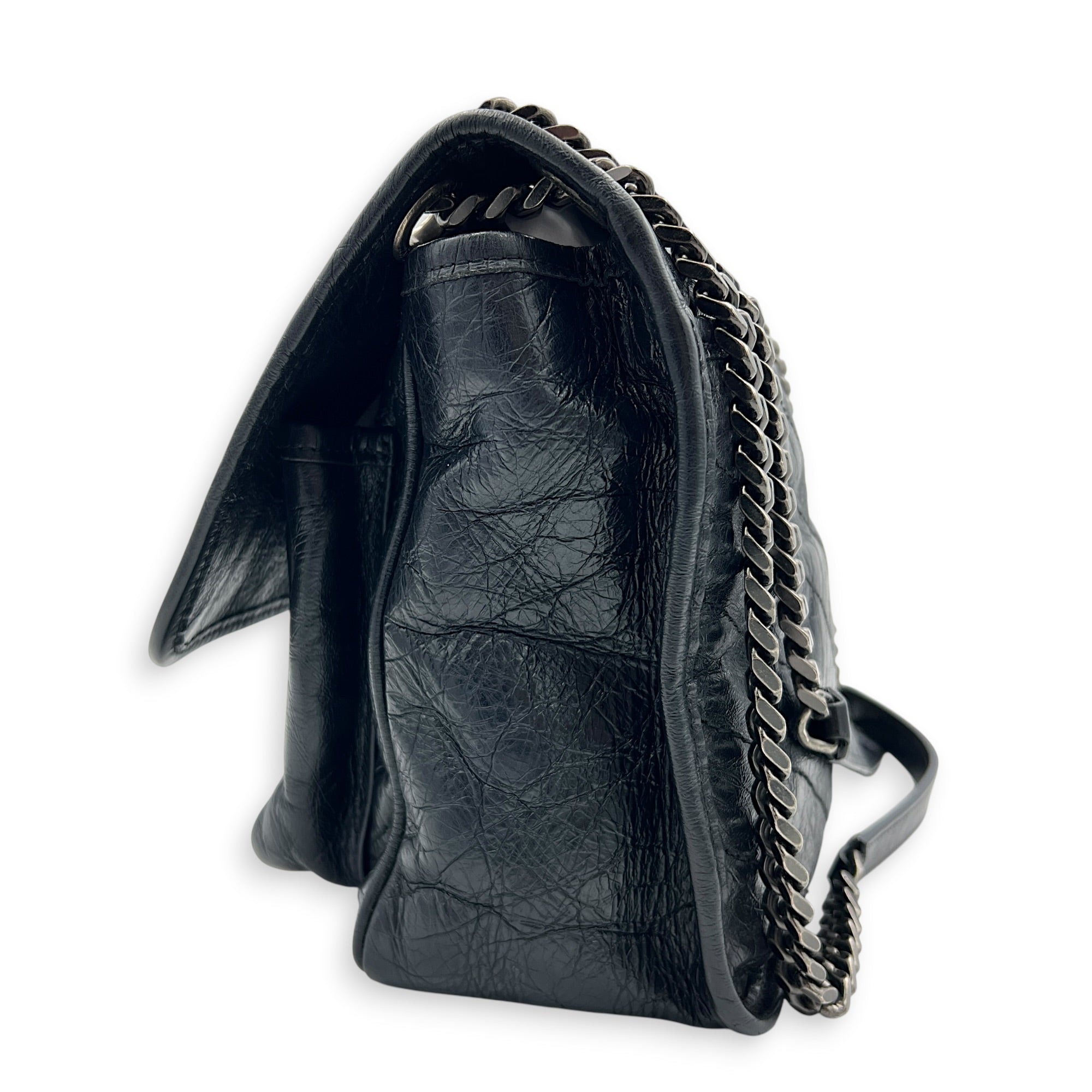 Niki Shoulder Bag Black in Calfskin, Ruthenium hardware