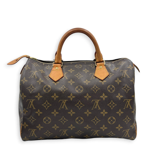 Speedy 25 Brown Top Handle Bag in Monogram Coated Canvas, Gold hardware