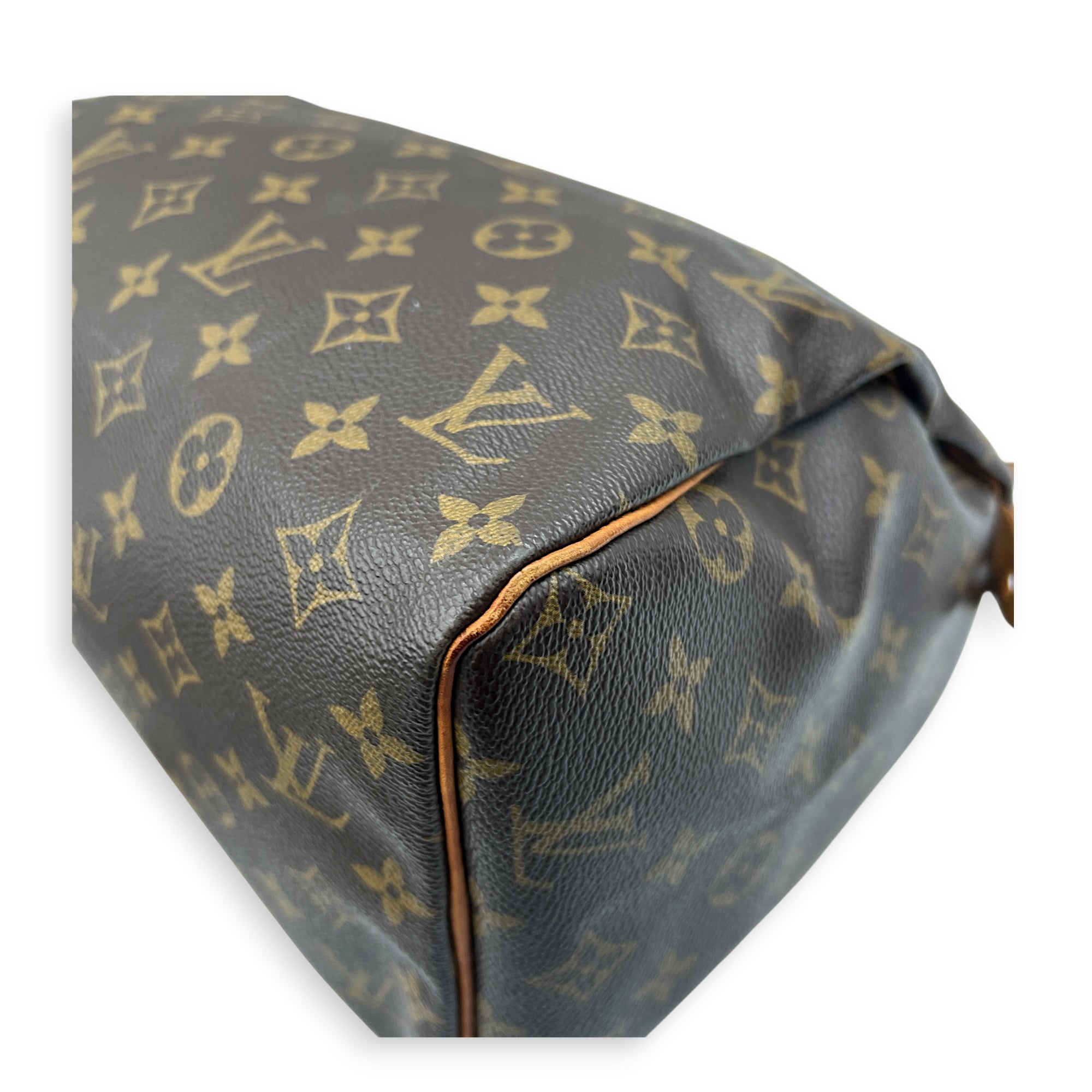 Speedy 25 Brown Top Handle Bag in Monogram Coated Canvas, Gold hardware