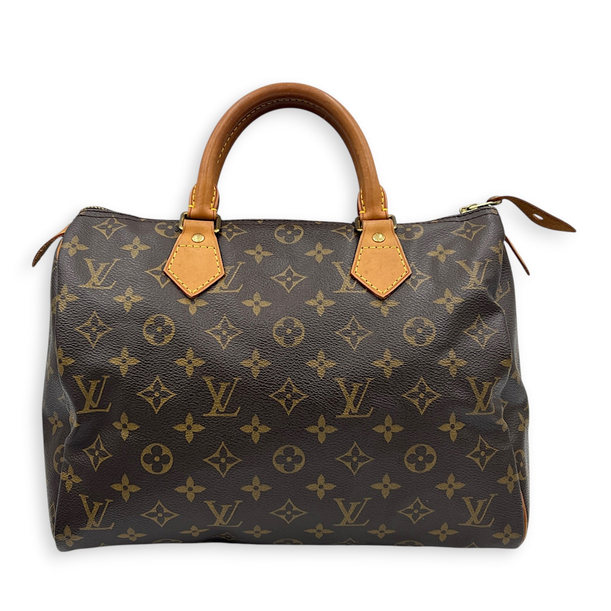 Speedy 25 Brown Top Handle Bag in Monogram Coated Canvas, Gold hardware