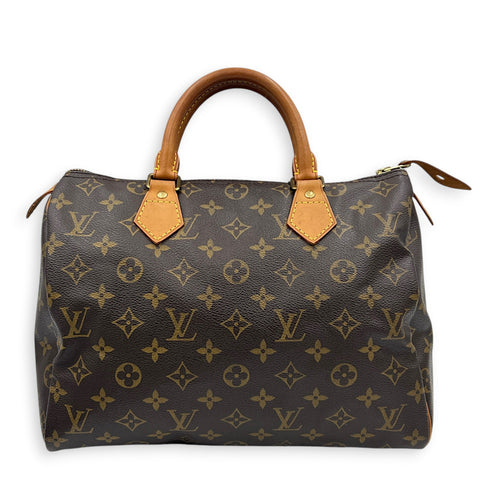 Speedy 25 Brown Top Handle Bag in Monogram Coated Canvas, Gold hardware