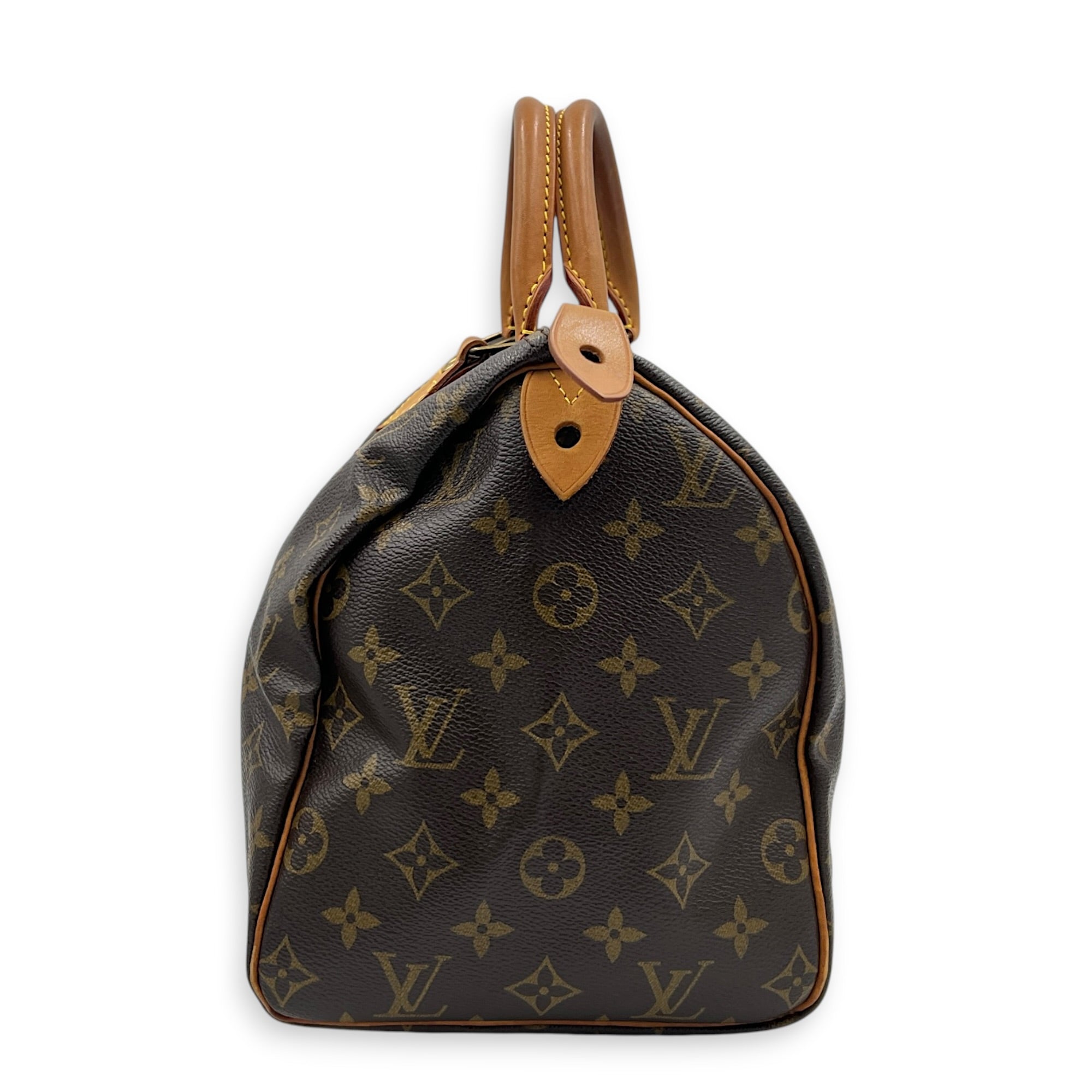 Speedy 25 Brown Top Handle Bag in Monogram Coated Canvas, Gold hardware