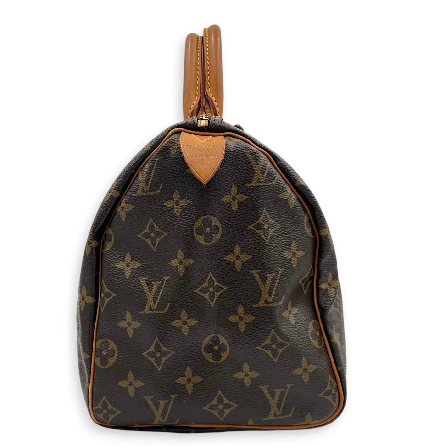 Speedy 25 Brown Top Handle Bag in Monogram Coated Canvas, Gold hardware