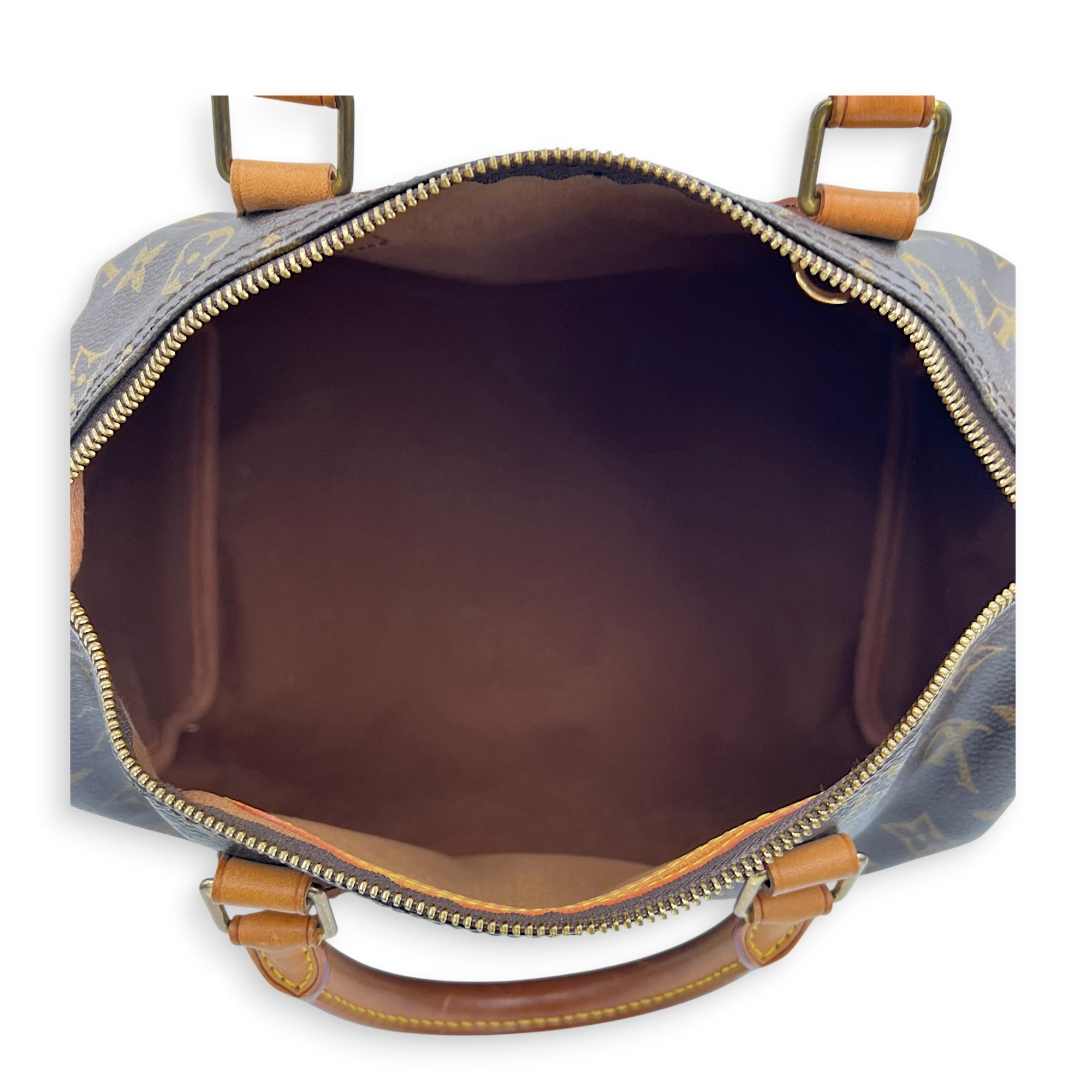 Speedy 25 Brown Top Handle Bag in Monogram Coated Canvas, Gold hardware
