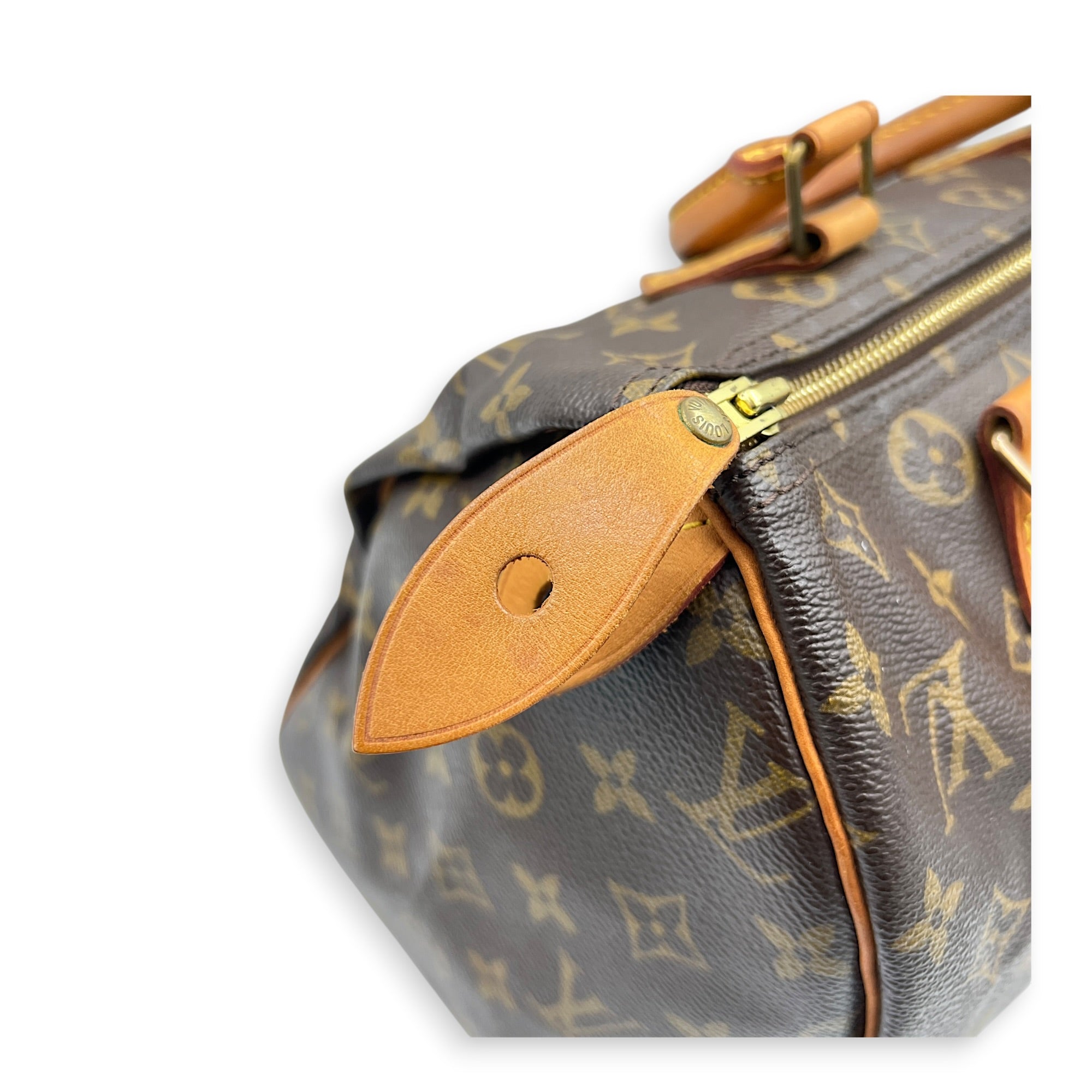 Speedy 25 Brown Top Handle Bag in Monogram Coated Canvas, Gold hardware
