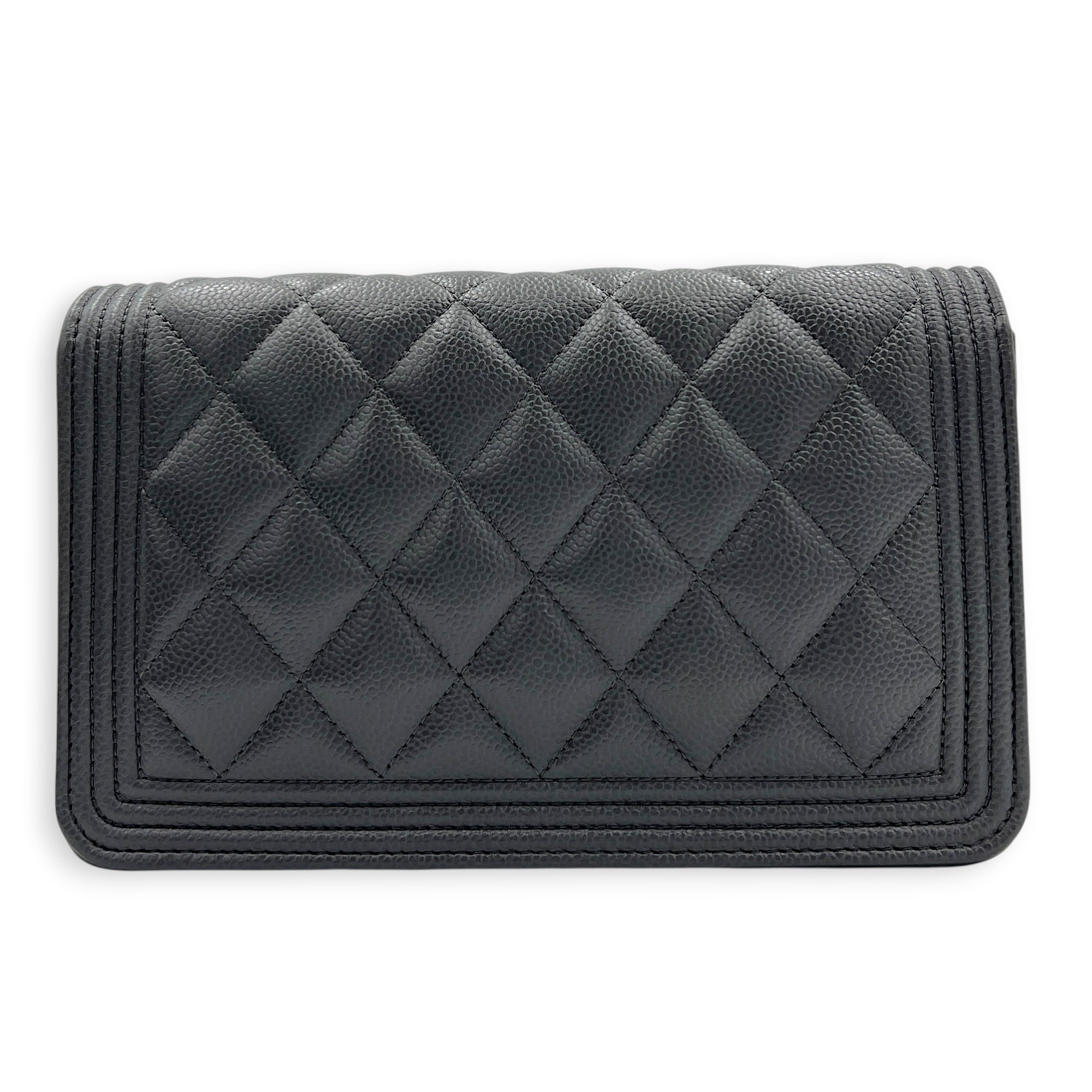 Boy Grey Wallet On Chain in Caviar Leather, Gold hardware