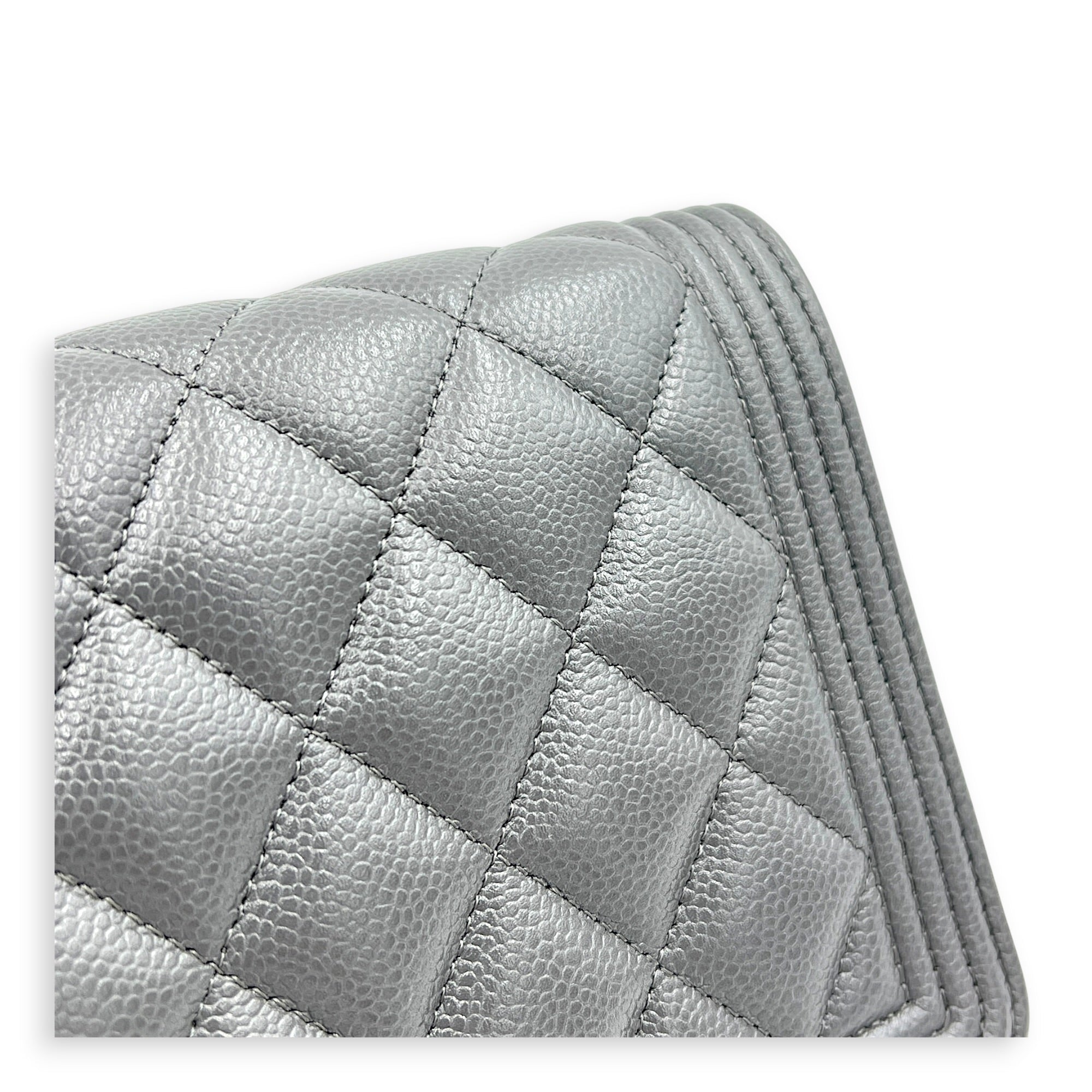 Boy Grey Wallet On Chain in Caviar Leather, Gold hardware