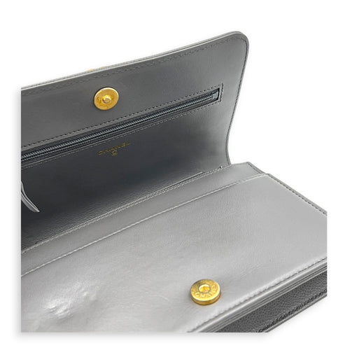 Boy Grey Wallet On Chain in Caviar Leather, Gold hardware