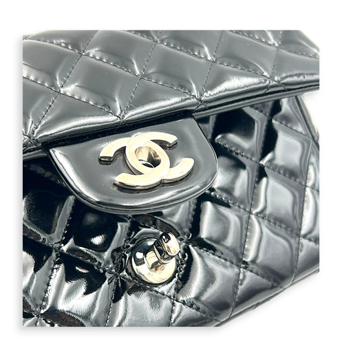 Rectangle Mini Black Crossbody Bag in Patent Leather, Silver hardware