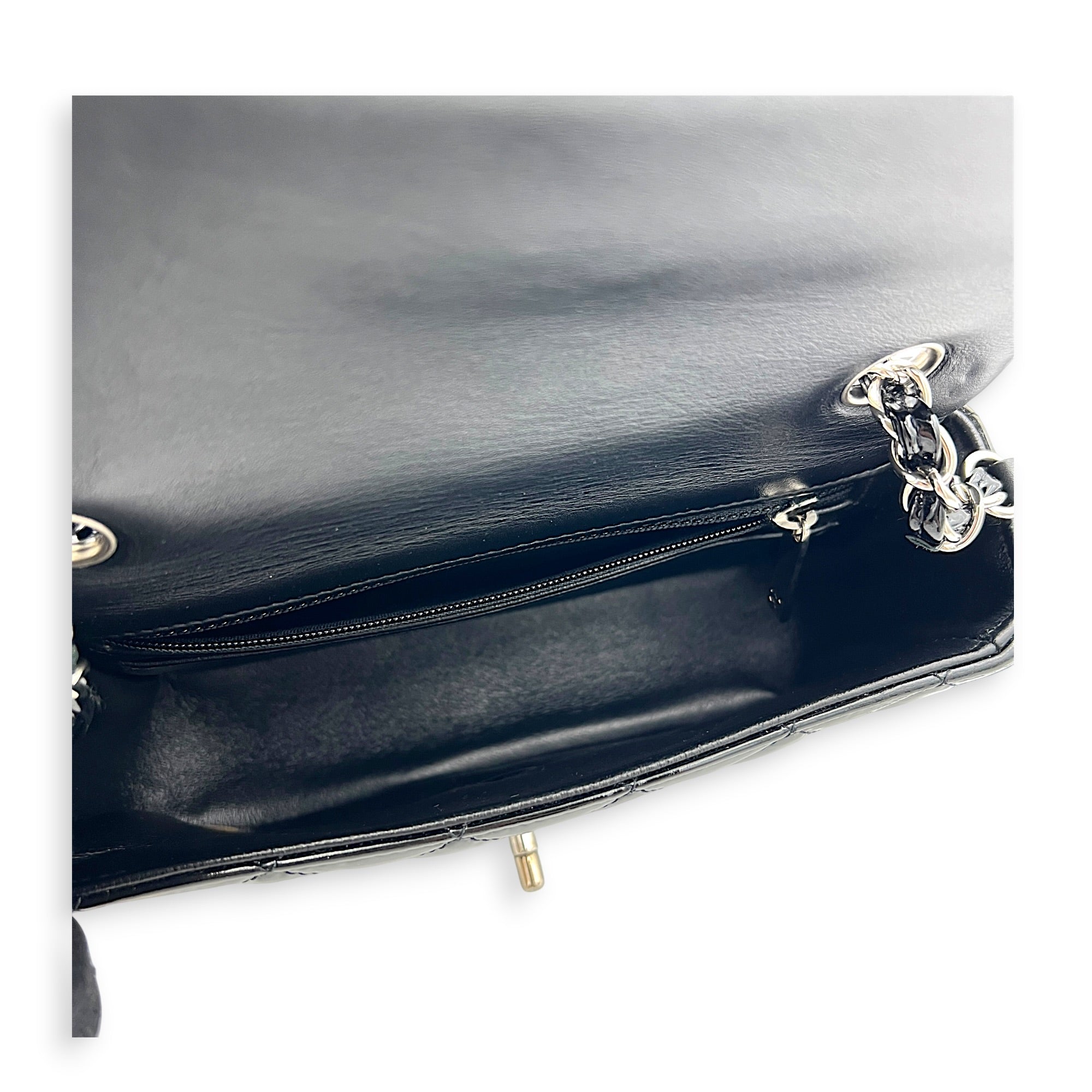 Rectangle Mini Black Crossbody Bag in Patent Leather, Silver hardware