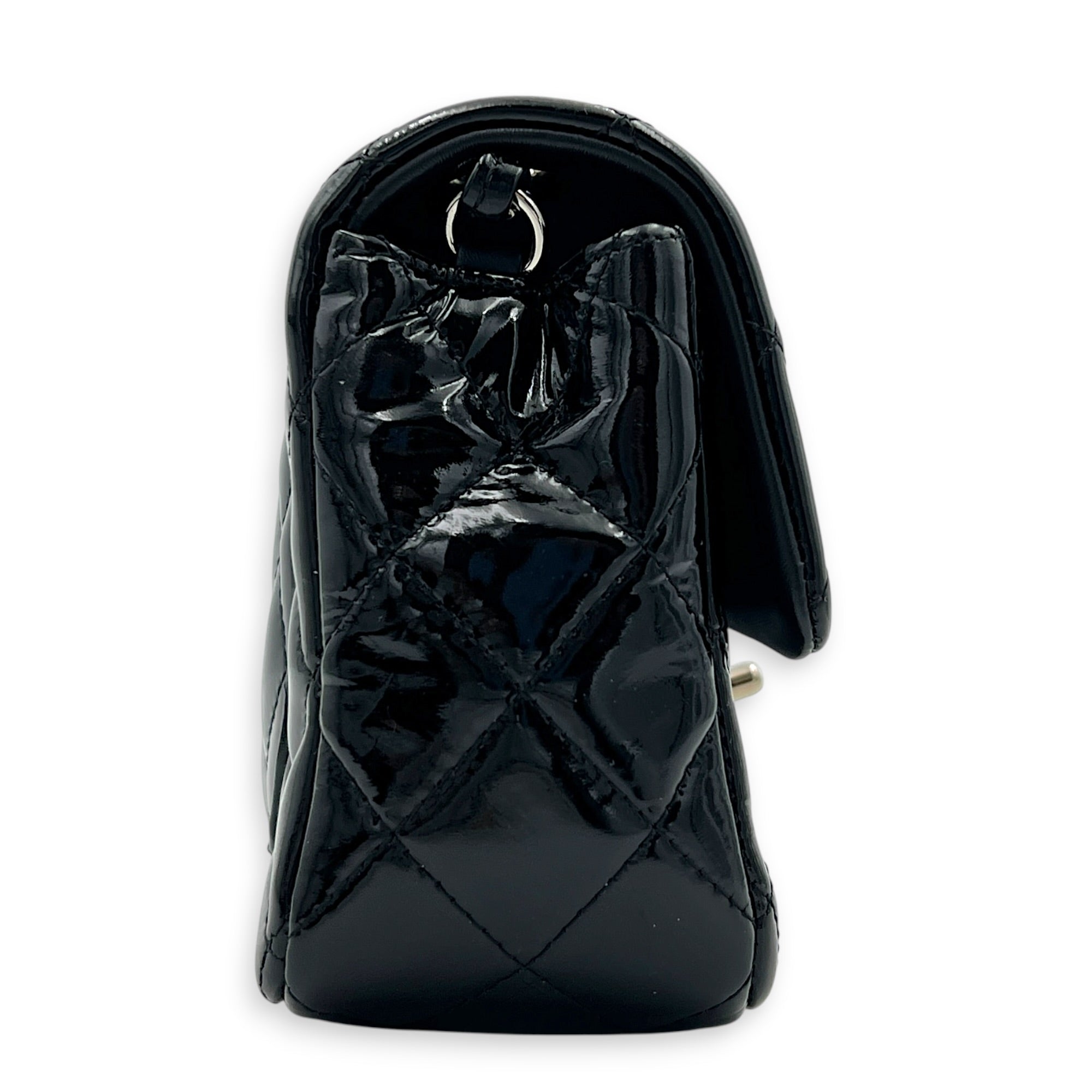 Rectangle Mini Black Crossbody Bag in Patent Leather, Silver hardware
