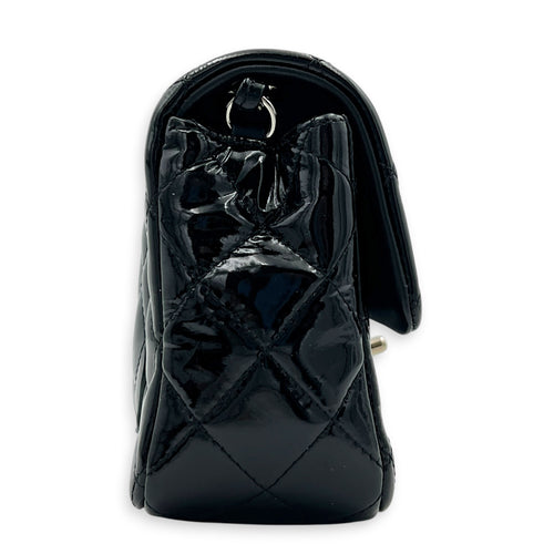 Rectangle Mini Black Crossbody Bag in Patent Leather, Silver hardware
