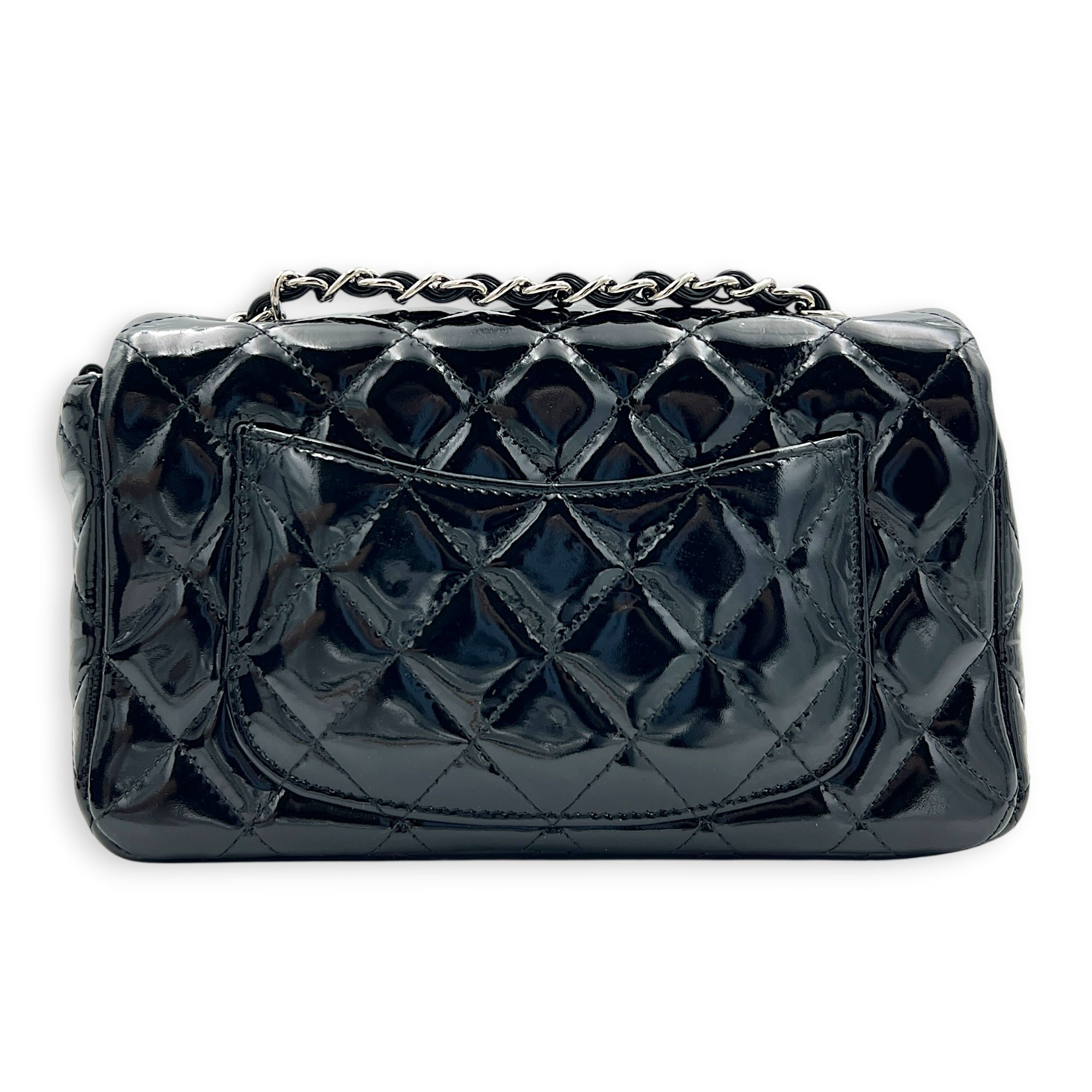 Rectangle Mini Black Crossbody Bag in Patent Leather, Silver hardware