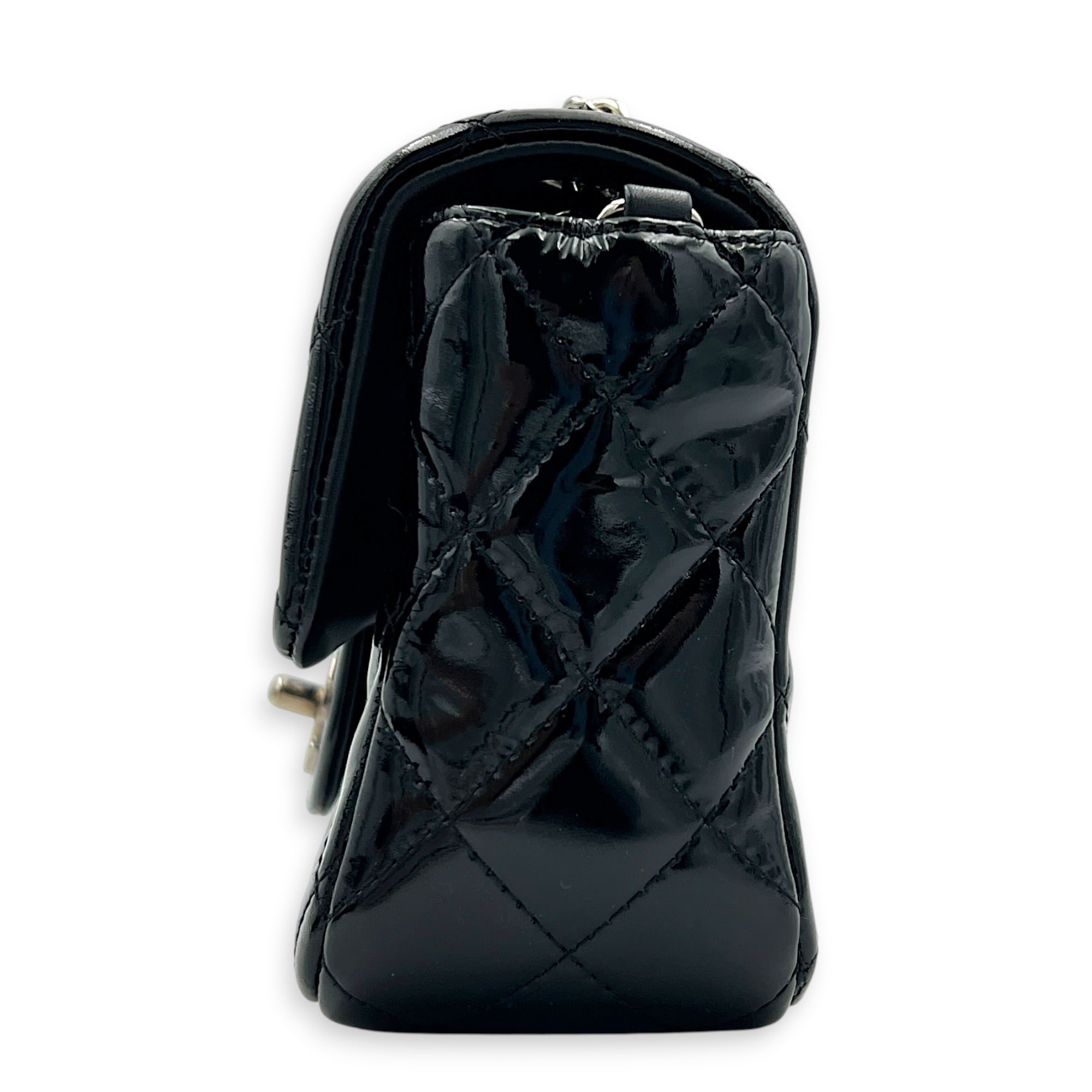 Rectangle Mini Black Crossbody Bag in Patent Leather, Silver hardware