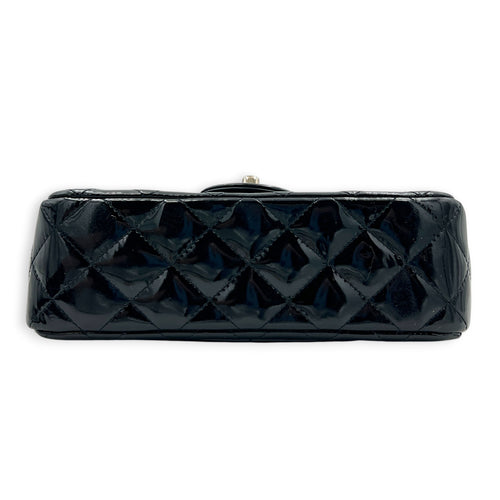 Rectangle Mini Black Crossbody Bag in Patent Leather, Silver hardware