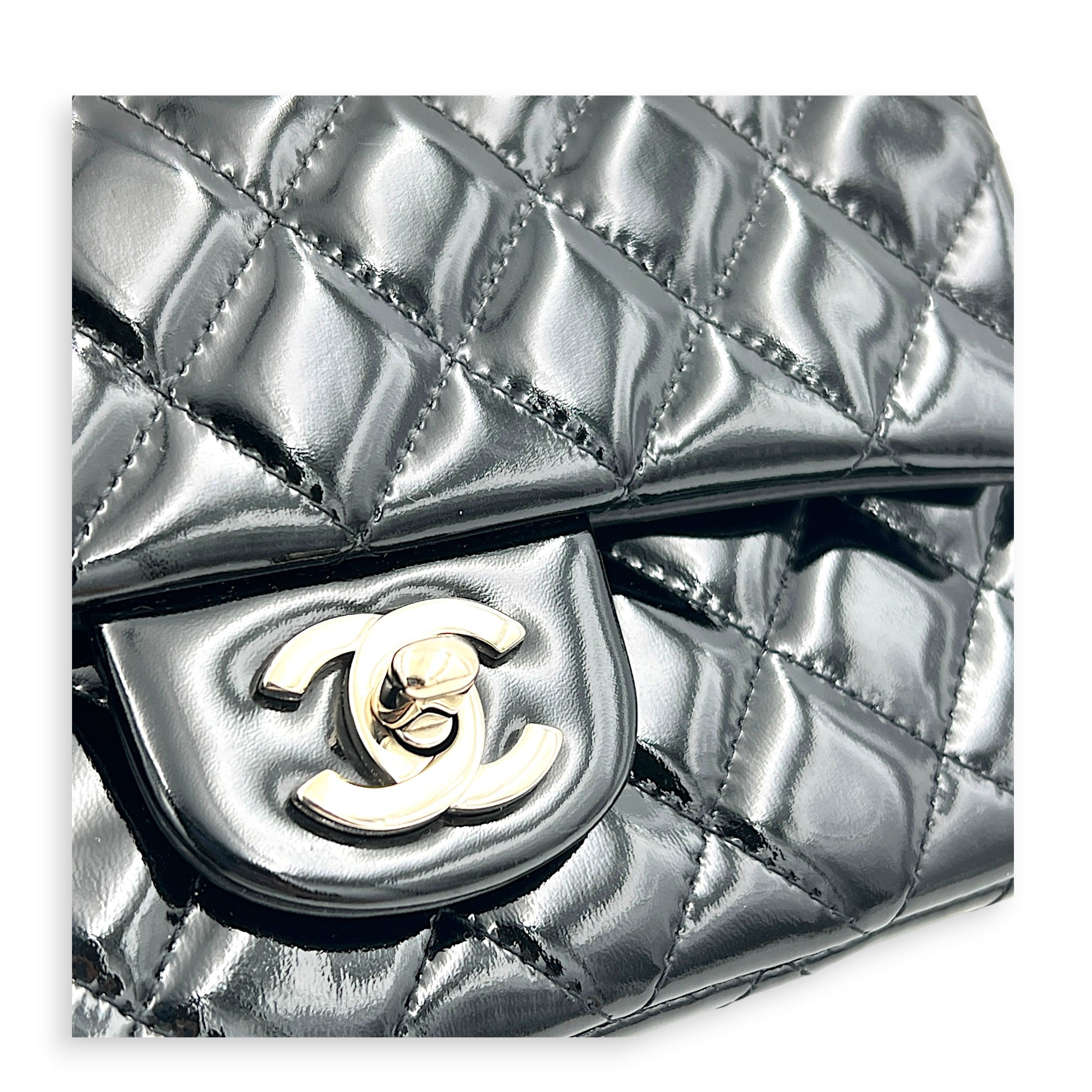Rectangle Mini Black Crossbody Bag in Patent Leather, Silver hardware
