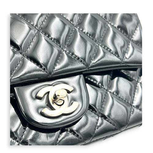 Rectangle Mini Black Crossbody Bag in Patent Leather, Silver hardware