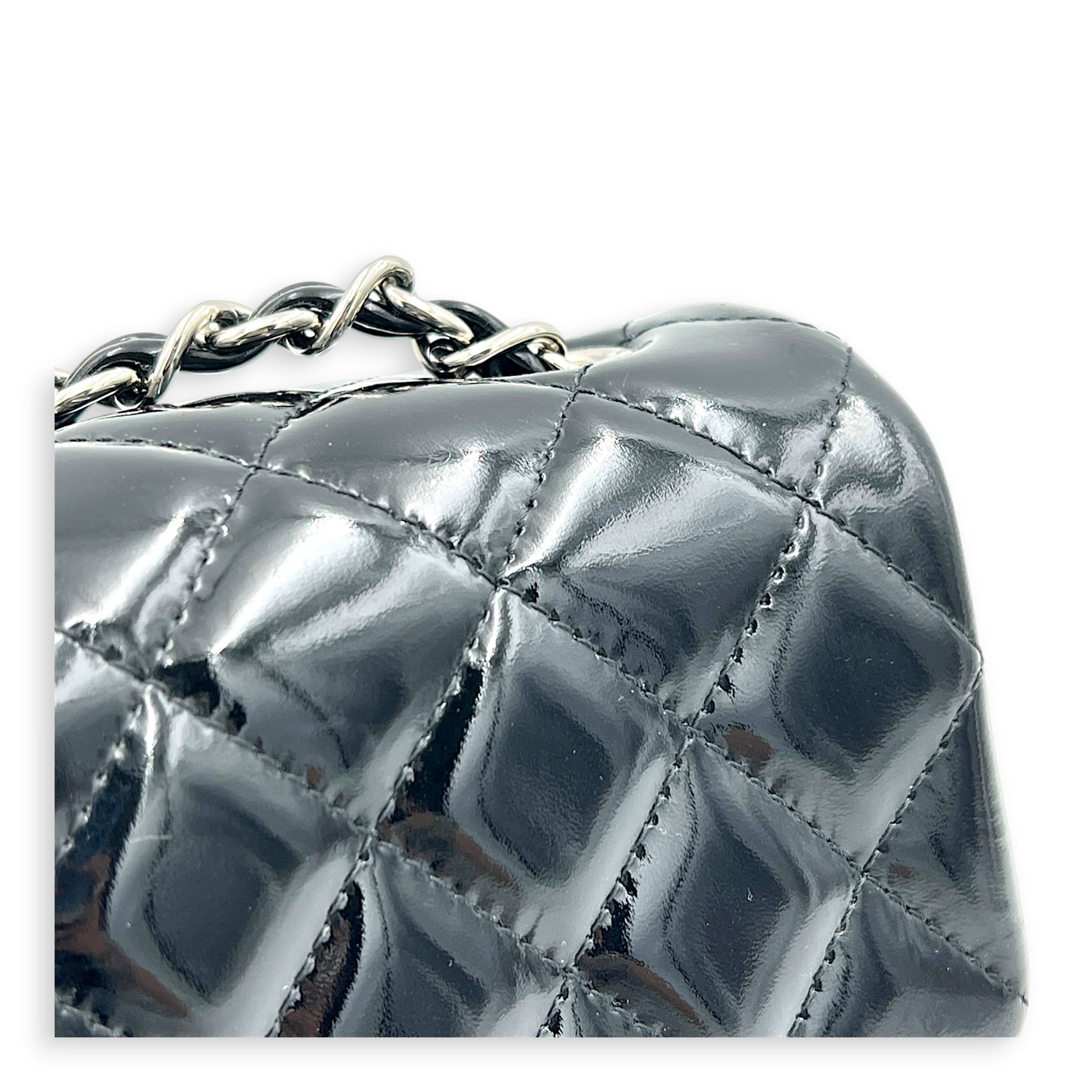 Rectangle Mini Black Crossbody Bag in Patent Leather, Silver hardware