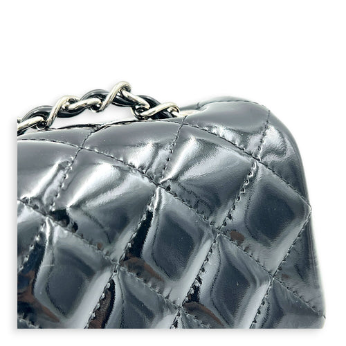 Rectangle Mini Black Crossbody Bag in Patent Leather, Silver hardware