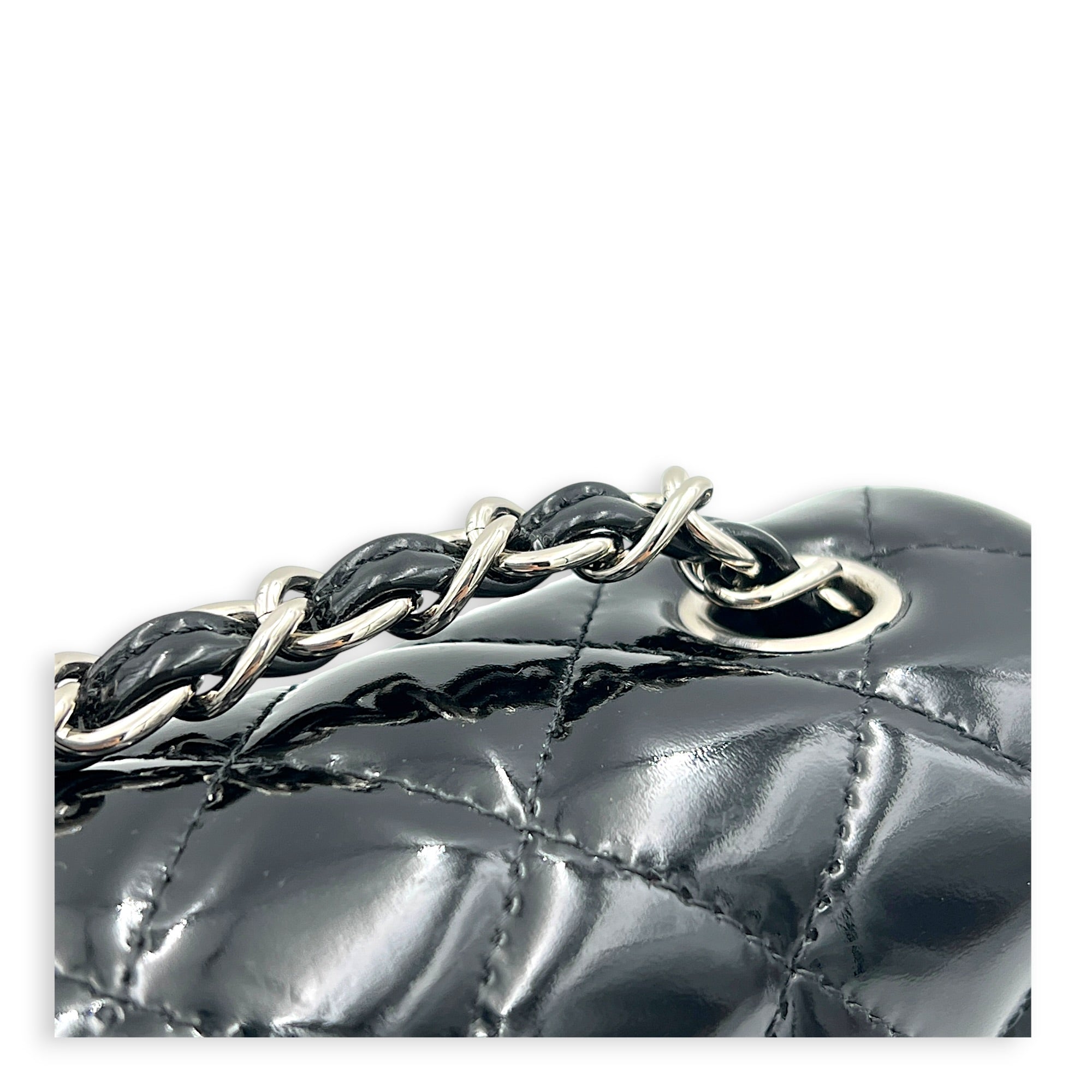 Rectangle Mini Black Crossbody Bag in Patent Leather, Silver hardware
