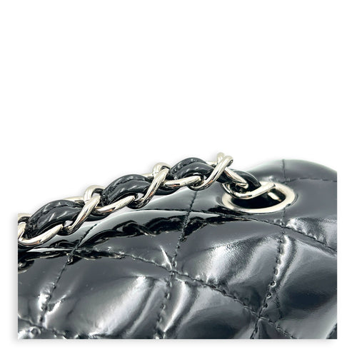 Rectangle Mini Black Crossbody Bag in Patent Leather, Silver hardware