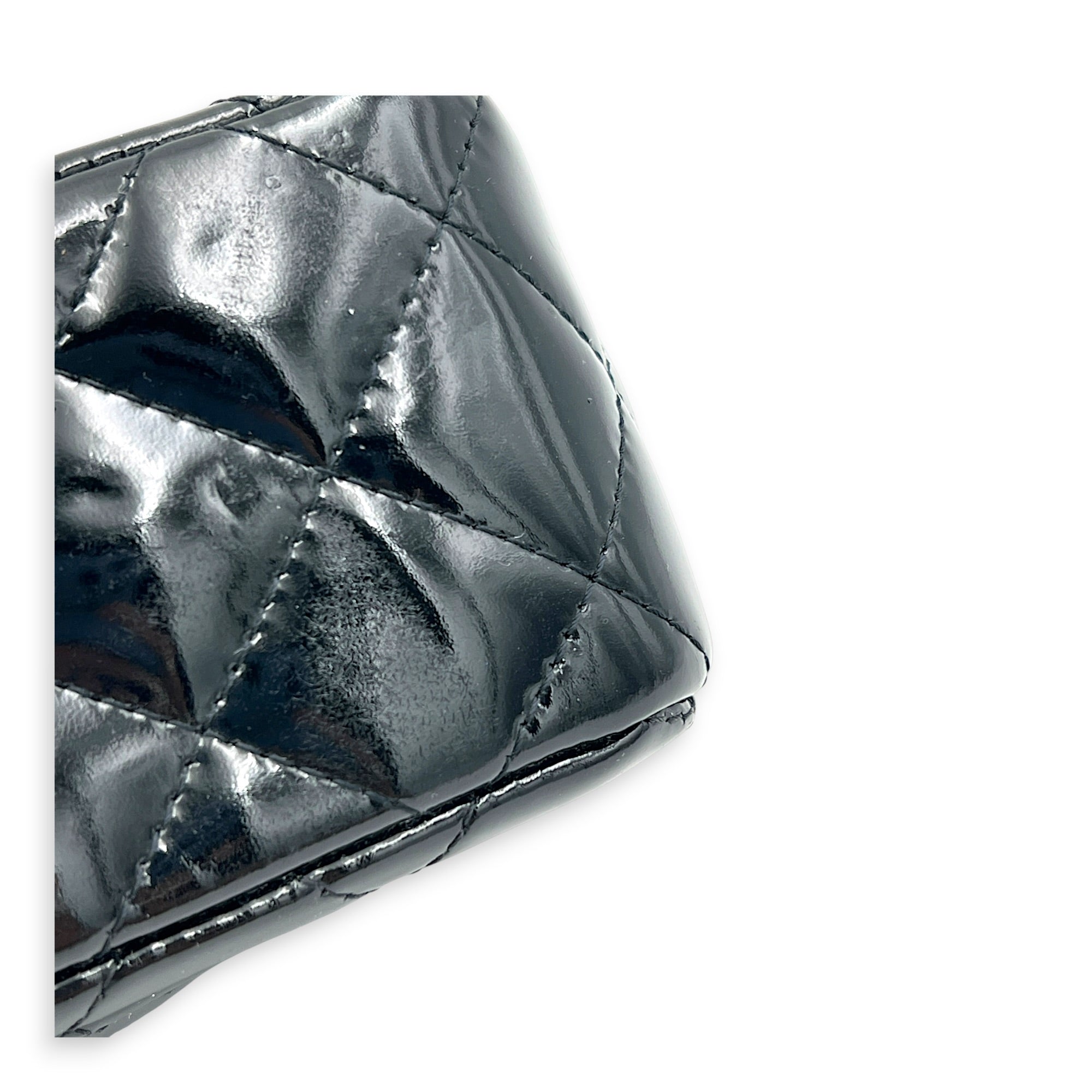 Rectangle Mini Black Crossbody Bag in Patent Leather, Silver hardware