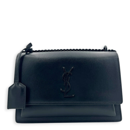 Sunset Shoulder Bag Black in Calfskin, Monochrome hardware