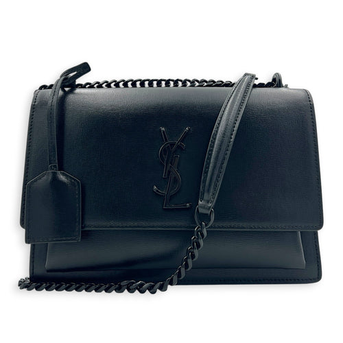 Sunset Shoulder Bag Black in Calfskin, Monochrome hardware
