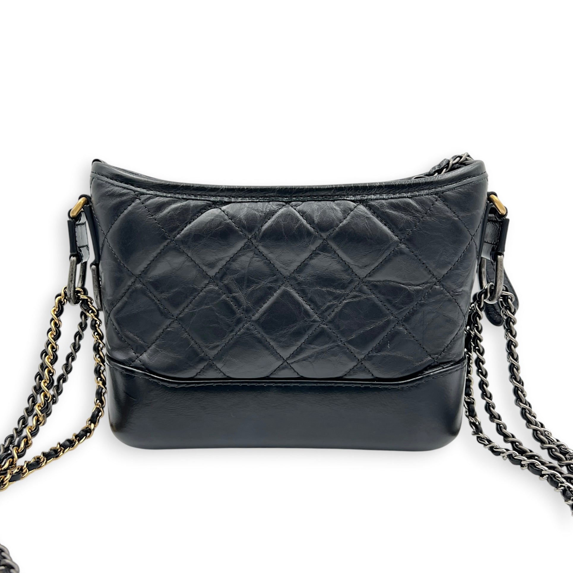 Gabrielle Small Black Shoulder Bag in Calfskin, Mixed hardware