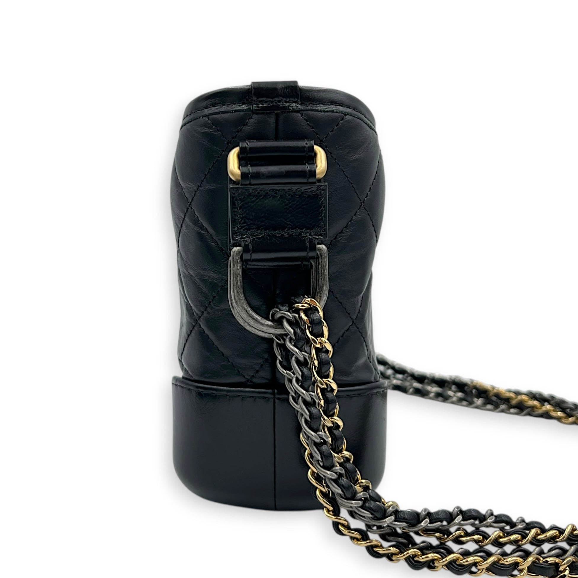 Gabrielle Small Black Shoulder Bag in Calfskin, Mixed hardware