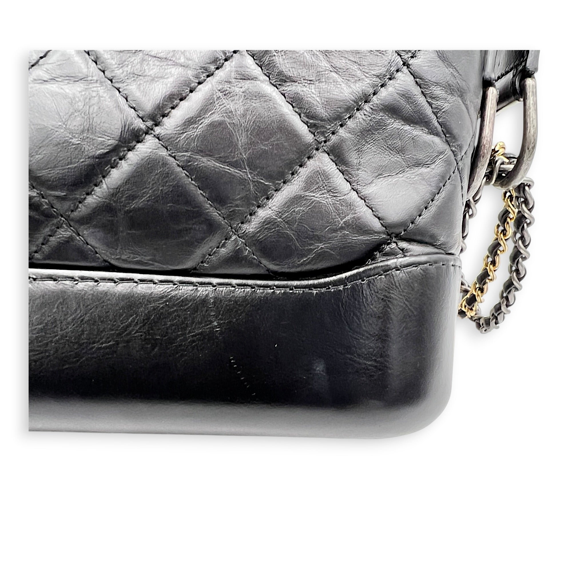 Gabrielle Small Black Shoulder Bag in Calfskin, Mixed hardware