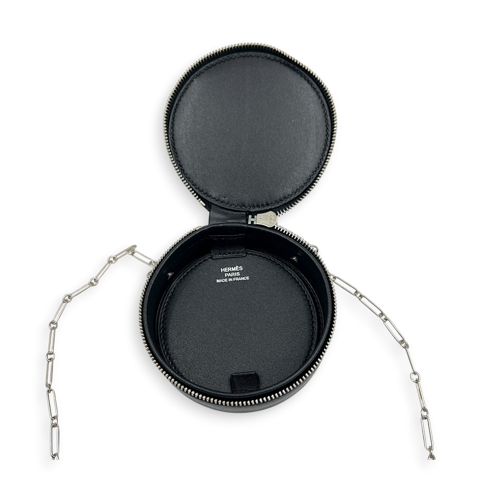 Micro Rond Veau Villandry Noir in Calfskin, Palladium hardware