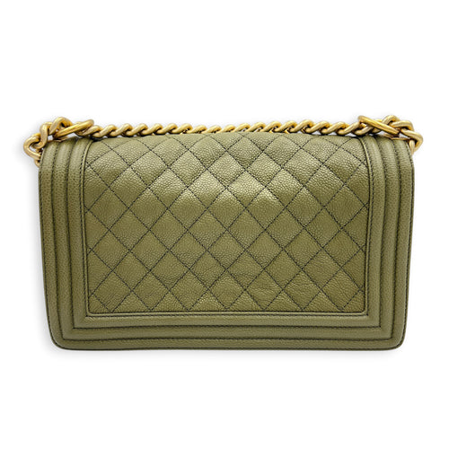 Boy Medium Green Shoulder Bag in Caviar Leather, Gold hardware