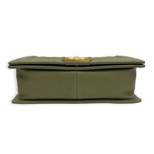 Boy Medium Green Shoulder Bag in Caviar Leather, Gold hardware