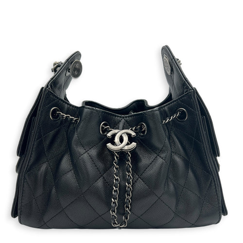 C25 Hobo Black Shoulder Bag in Caviar Leather, Ruthenium hardware