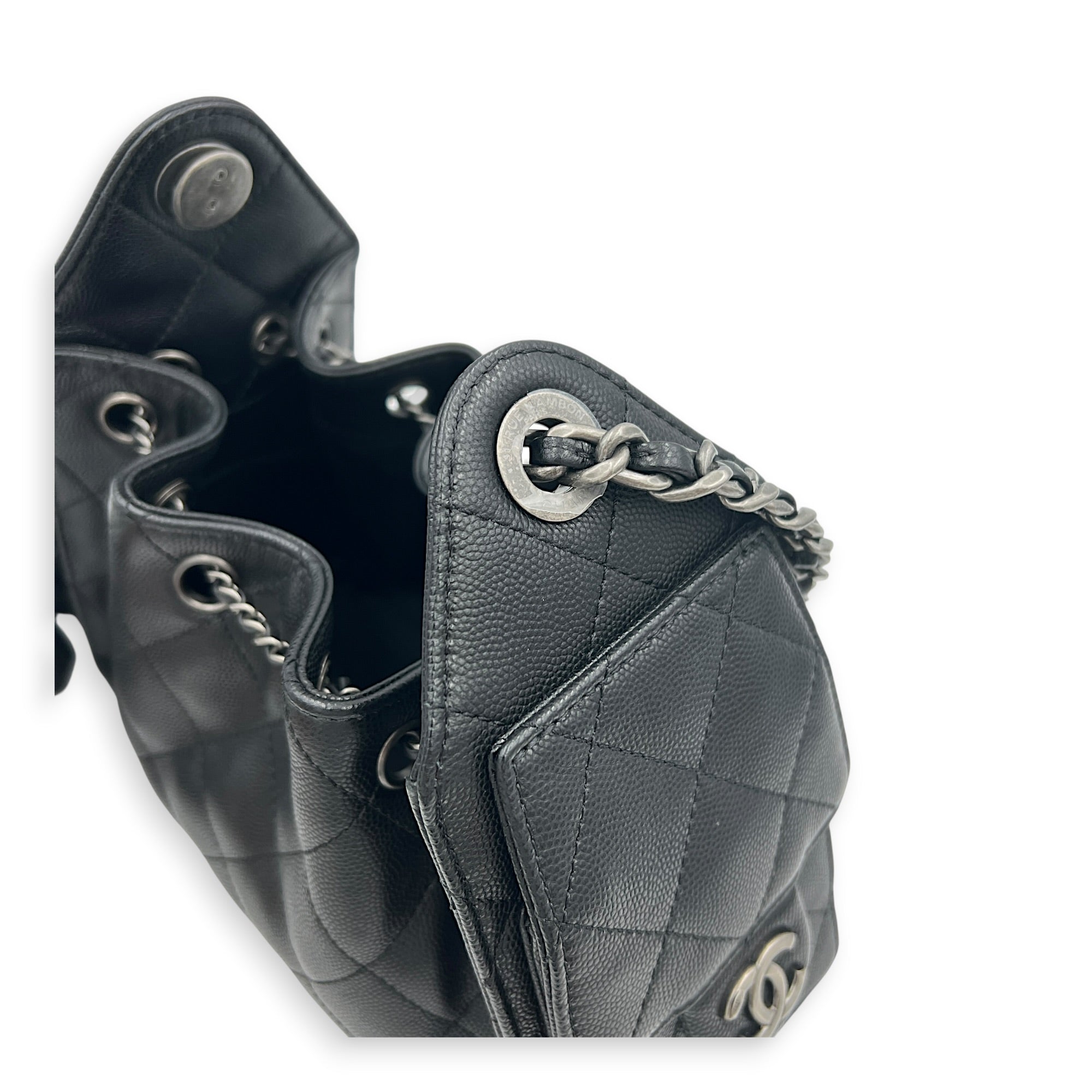 C25 Hobo Black Shoulder Bag in Caviar Leather, Ruthenium hardware