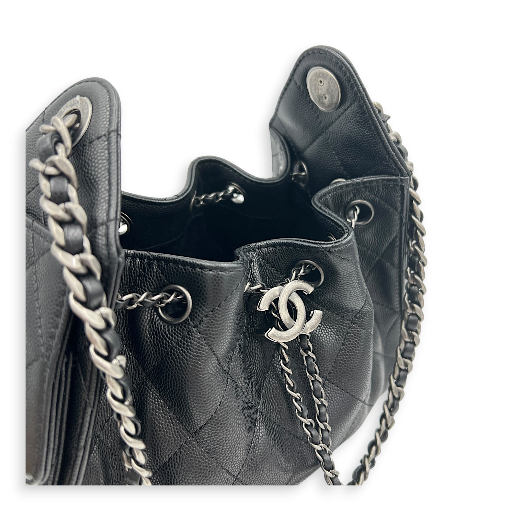 C25 Hobo Black Shoulder Bag in Caviar Leather, Ruthenium hardware