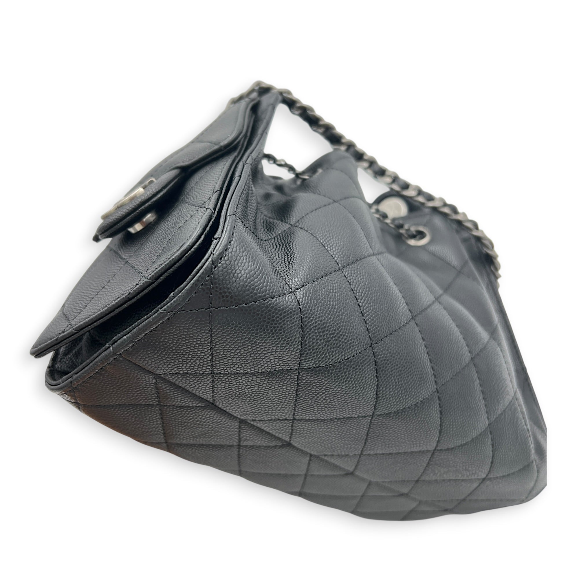 C25 Hobo Black Shoulder Bag in Caviar Leather, Ruthenium hardware