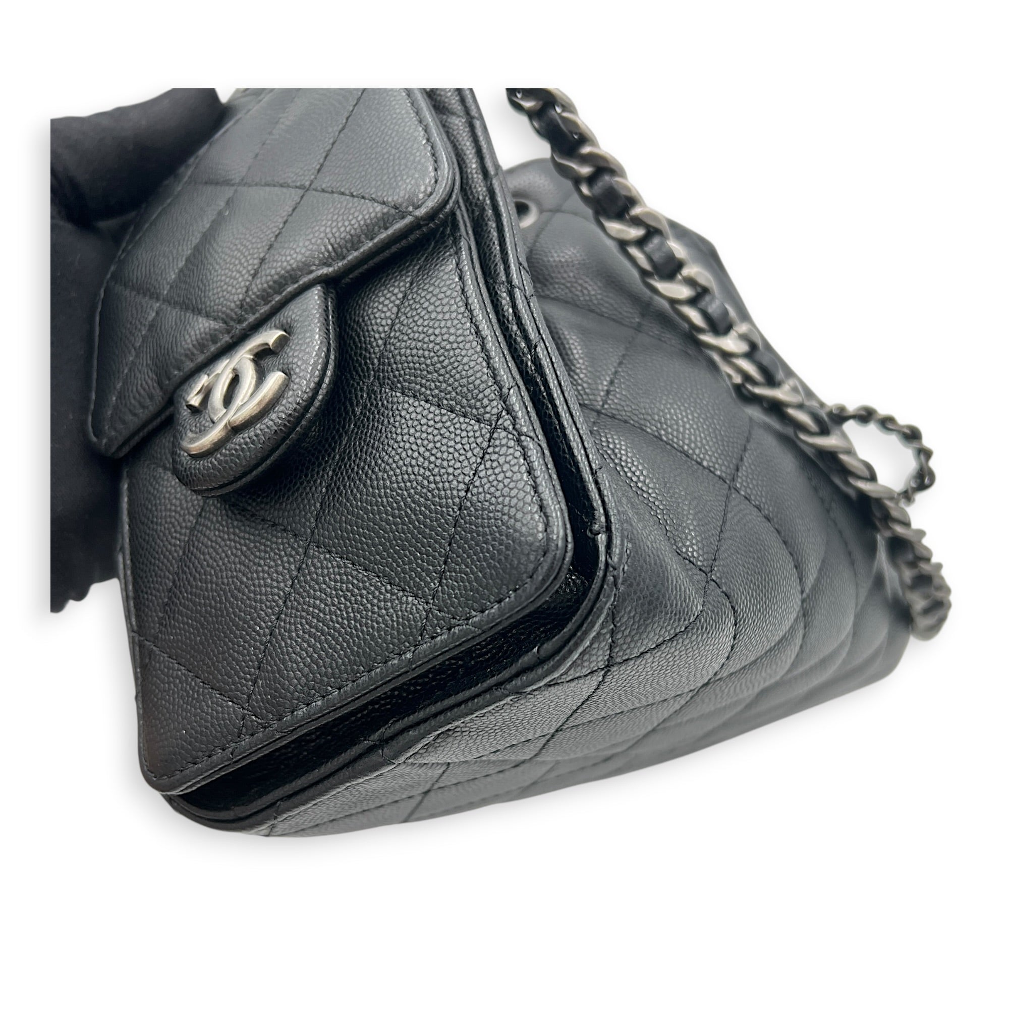 C25 Hobo Black Shoulder Bag in Caviar Leather, Ruthenium hardware