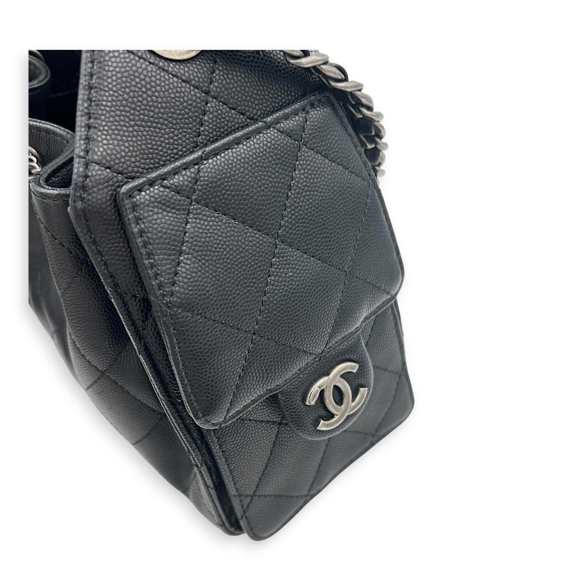 C25 Hobo Black Shoulder Bag in Caviar Leather, Ruthenium hardware