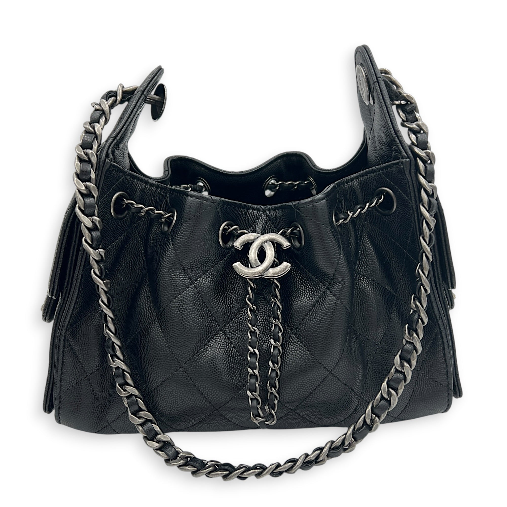 C25 Hobo Black Shoulder Bag in Caviar Leather, Ruthenium hardware