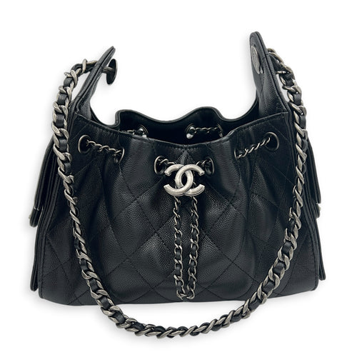 C25 Hobo Black Shoulder Bag in Caviar Leather, Ruthenium hardware