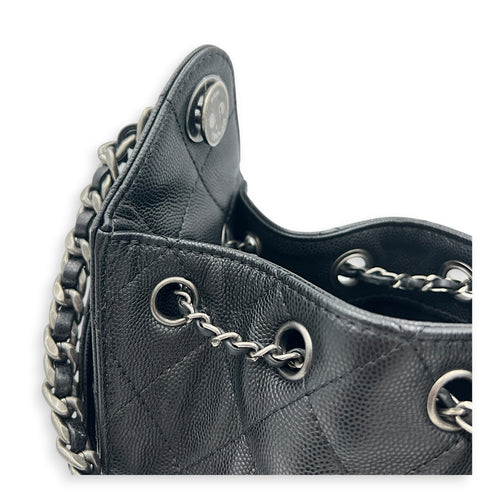 C25 Hobo Black Shoulder Bag in Caviar Leather, Ruthenium hardware