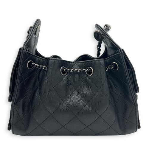 C25 Hobo Black Shoulder Bag in Caviar Leather, Ruthenium hardware