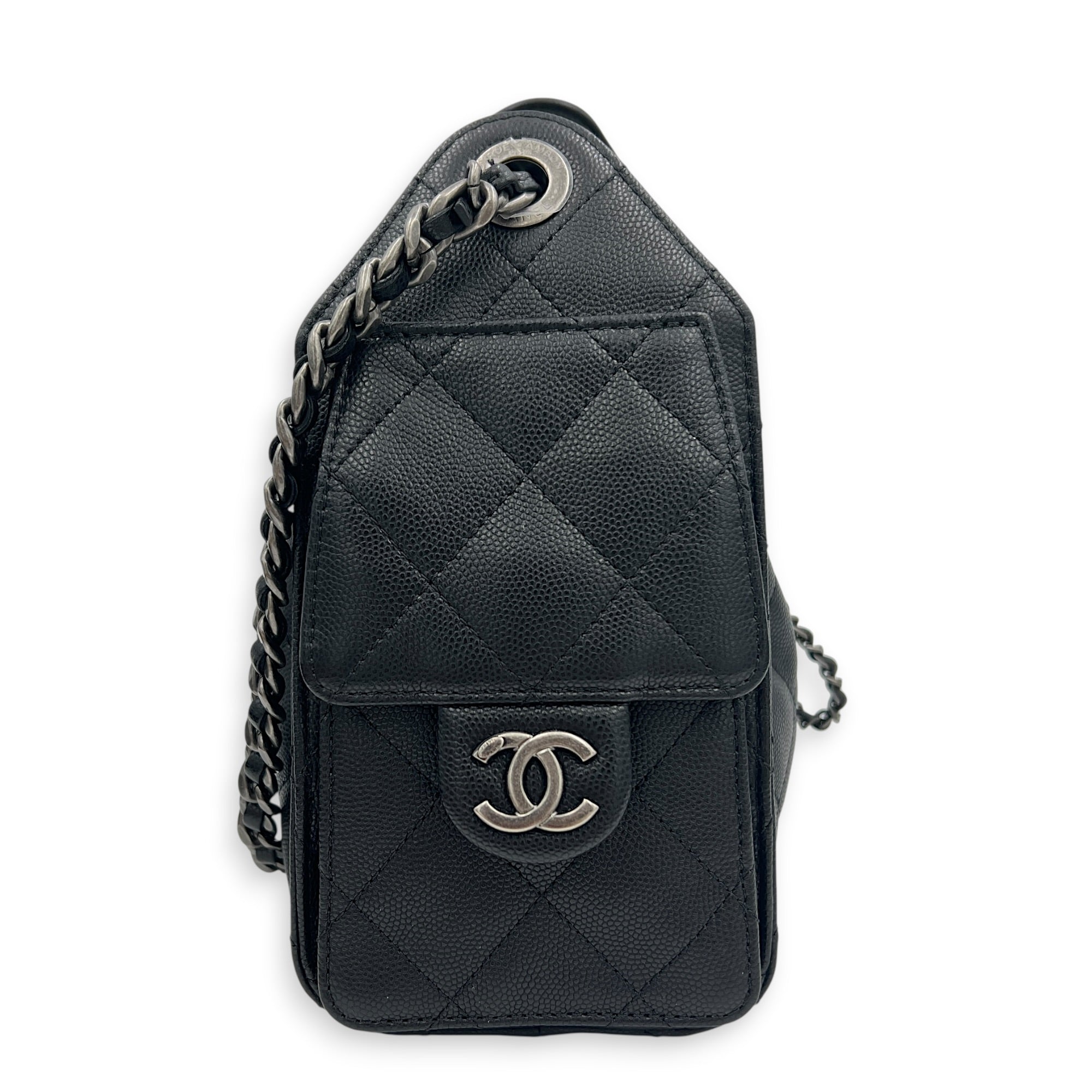 C25 Hobo Black Shoulder Bag in Caviar Leather, Ruthenium hardware