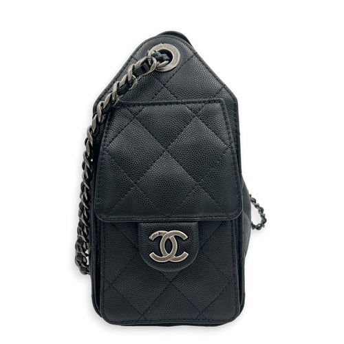 C25 Hobo Black Shoulder Bag in Caviar Leather, Ruthenium hardware
