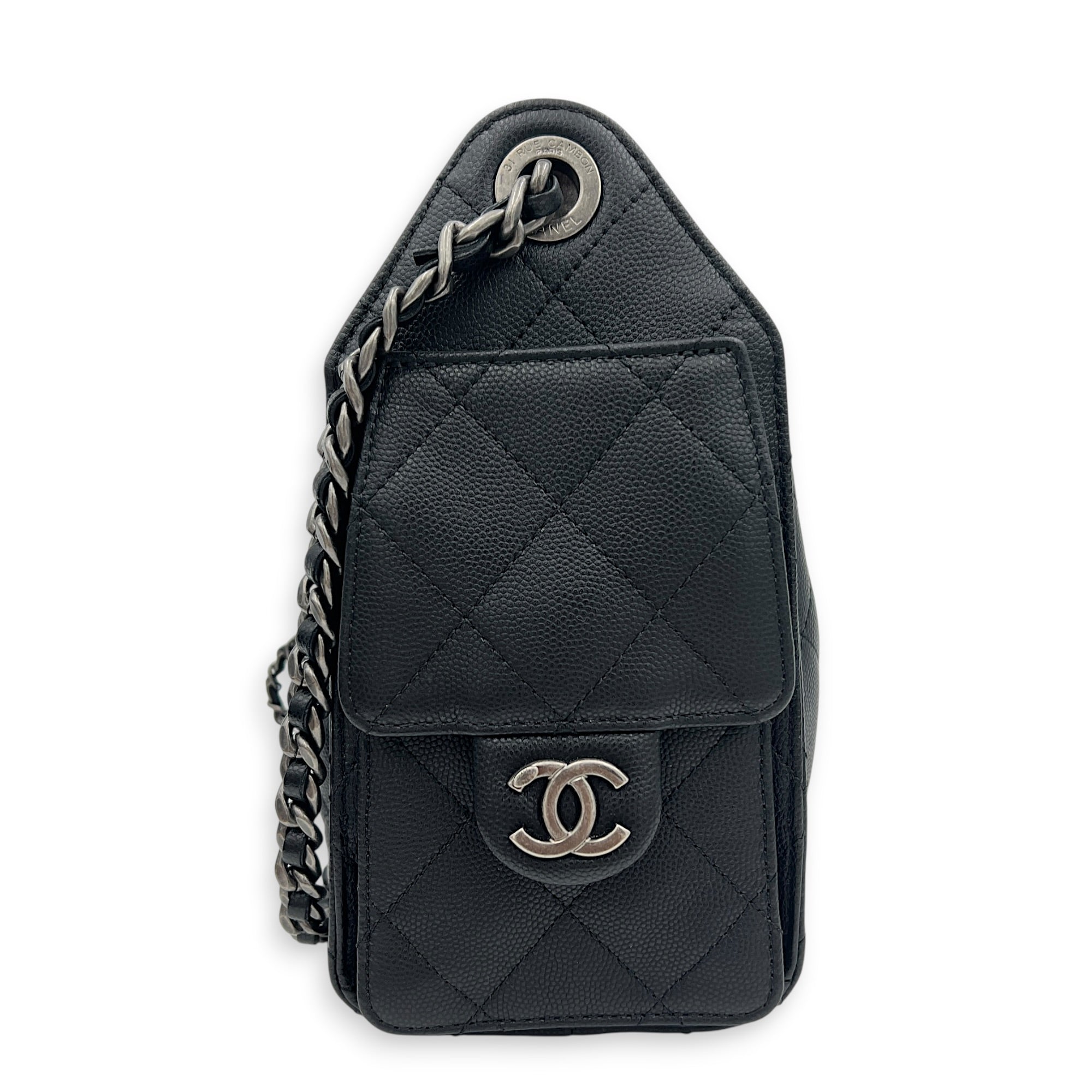 C25 Hobo Black Shoulder Bag in Caviar Leather, Ruthenium hardware